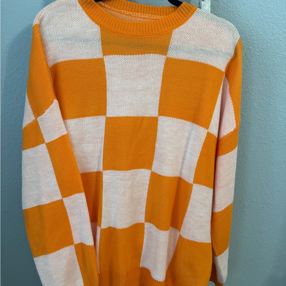 Orange and White Tennessee Checkered Sweater